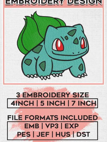 Fushigidane Embroidery Designs, Fushigidane Logo Embroidery Files, Pokemon Machine Embroidery, Digital Download EMB_ANIME_44 $6.99