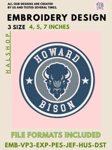 NCAA Howard Bison Logo Embroidery Design Files, College Team Machine Embroidery, 3 Sizes, Digital Download $6.99