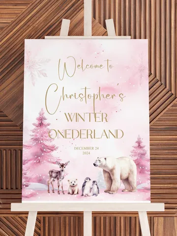 Winter Onerderland First Welcome Sign, Girl Winter Welcome Poster, Editable Template i123 $9.00