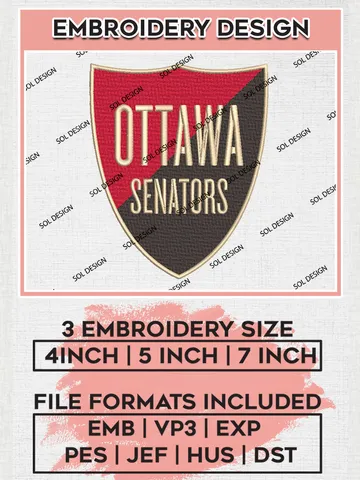 NHL Ottawa Senators Team Shield Logo Embroidery Design, NHL Ottawa Senators Logo Embroidery Files, Hockey Team Machine Embroidery, Machine Embroidery Design