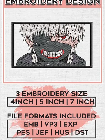 Ken kaneki embroidery design, Kaneki embroidery, Embroidery shirt, Embroidery file, Anime design, Digital download EMB_ANIME_85 $6.99