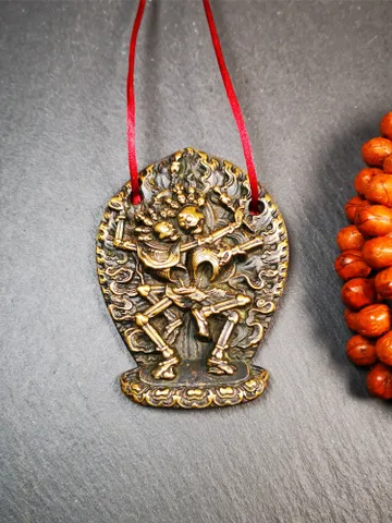 Gandhanra Old Mini Tibetan Buddha Statue Pendant, Skull Masters of Sitavana Badge,2.1" × 1.8" $189.99