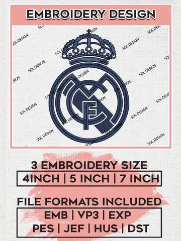 Real Madrid Embroidery Design Files, La Liga Embroidery files, La Liga Real Madrid Teams, Football, Digital Download $6.99