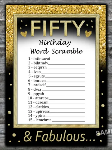 Fifty Birthday Word Scramble Game,Adult Birthday party game-fun games for her-Instant download $1.75