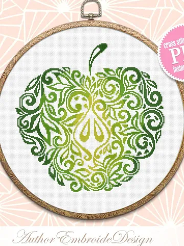 Green apple mandala cross stitch pattern PDF download Fruit cross stitch chart, Apple hand embroidery PDF, Vintage apple ornament #M210 $4.60