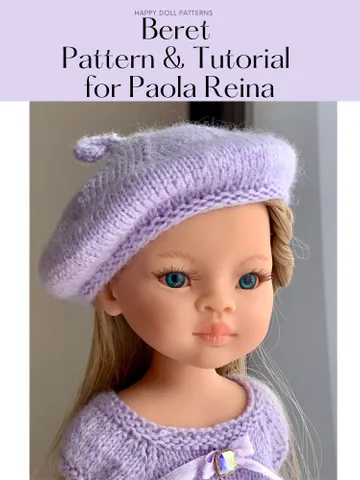 PDF SIMPLE Doll Beret Knitting Pattern & Tutorial Paola Reina digital 12-13 inches engish text $3.05