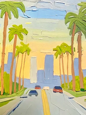 Los Angeles Painting Street Original Art Impasto Scene Sunset Boulevard Impressionist Oil Painting Palm Trees Car Cityscape Art Gift $180.00