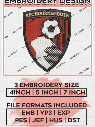 AFC Bournemouth Embroidery Designs, Football Team, Premier League Embroidery files, EPL AFC Bournemouth Logo, Digital Download