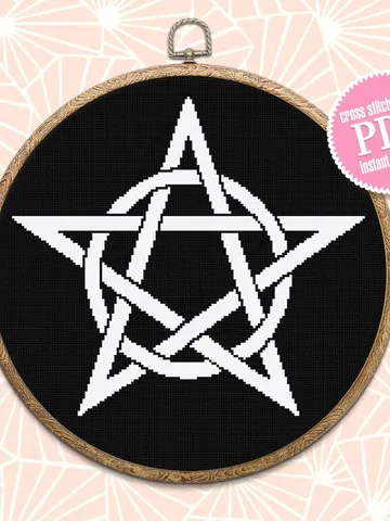 Gothic cross stitch pattern download PDF Pentagram cross stitch chart Monochrome pentacle embroidery Occult sign Gothic star digital #M140 $4.20