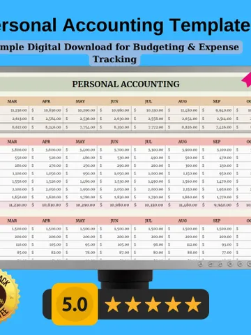 Personal Accounting Template | Editable, Customizable Google Sheets, Simple Digital Download for Budgeting & Expense Tracking $5.46