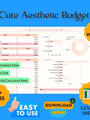 Cute Aesthetic Budget Template, Pastel Expense Tracker, Kawaii Finance Planner, Aesthetic Google Sheets Budget $8.90