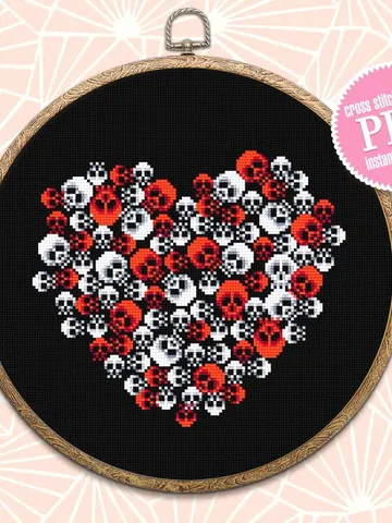 Gothic heart cross stitch pattern download PDF Gothic halloween cross stitch chart, Skull embroidery PDF, Spooky valentine, Horror gift #H31 $4.10