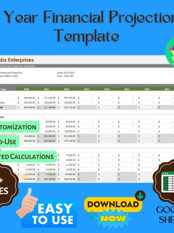 10 Year Financial Projections Template, Editable Financial Forecast Tool, Google Sheets Business Planning Template, Long-Term Financial $6.86