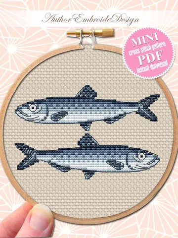 Sardines cross stitch pattern PDF download Mini fish cross stitch chart, Sardine pattern digital PDF for beginners, Funny kitchen decor #F29 $2.90