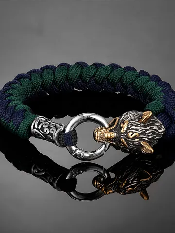 Stainless Steel Wolf Head Nordic Handmade Paracord Bracelet $49.00