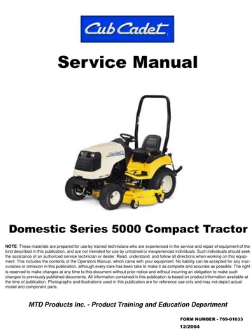 CUB CADET COMPACT TRACTOR 5000 SERIES SERVICE REPAIR SHOP MANUAL