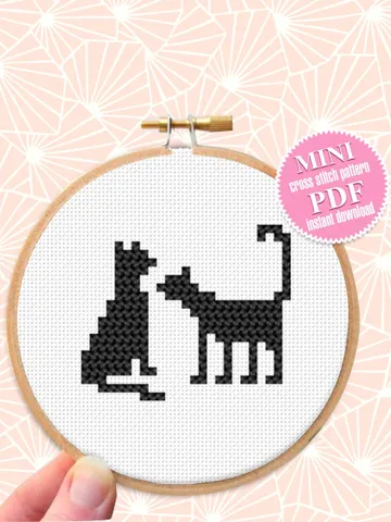 Small cross stitch pattern download PDF Mini black cat cross stitch chart, Quick beginner stitch Cat lover gift Cute animal cross stitch #K6 $1.30