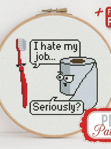 Toilet Paper and Toothbrush Cross stitch pattern Funny Humor Cross stitch pattern PDF Format Instant Download Home decor Modern $5.49