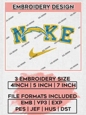 Nike Los Angeles Chargers Embroidery Design Files, NFL Chargers Embroidery Designs, NFL Embroidery Designs, NFL Los Angeles Chargers Machine Embroidery Design, Digital Download $6.99
