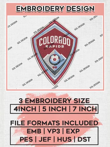 Colorado Rapids Logo Embroidery Designs, MLS Embroidery files, Colorado Rapids MLS Teams, Football, Digital Download
