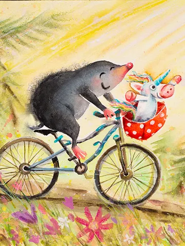34×27cm Artwork by Julia Schigal "The Mole And The Unicorn" - watercolor, gouache, pastel $163.00