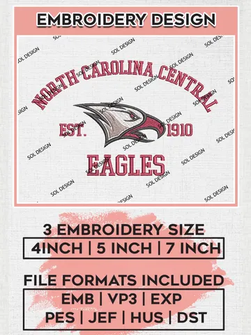 North Carolina Central Eagles Est 1910 Logo Embroidery Designs, NCAA North Carolina Central Eagles Team Embroidery, NCAA Team Logo, 3 sizes, Machine embroidery Files, Digital Download $6.99