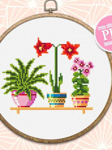Potted house plants cross stitch pattern download PDF Floral cross stitch chart, Easy small cross stitch sampler, Plant lover gift #P9 $3.20