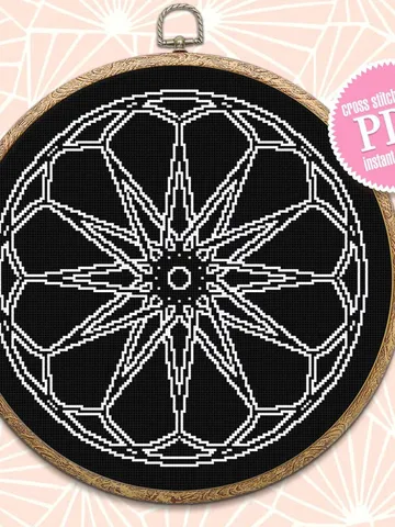Wheel of fortune mandala cross stitch pattern download PDF Monochrome geometric ornament pattern digital PDF Quick cross stitch sampler #M30 $4.20