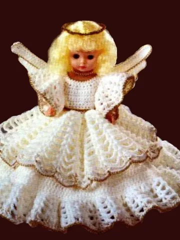 Christmas Angel Doll Vintage Crochet Pattern PDF Crocheted Dress for 13" Music Box Doll & 10 1/2" $2.00