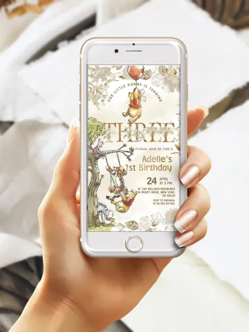 3rd Birthday Winnie the Pooh Inspired ; Classic Winnie Pooh Invitations; Neutral Winnie Pooh Turning three; Winnie Pooh Birthday Party poom88 $3.00