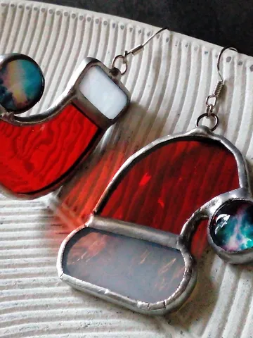 Santas hat stained glass earrings, Christmas hat, New year jewelry, Hygge Christmas decorations, Santa earrings $30.00