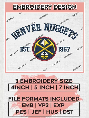 NBA Denver Nuggets Basketball Team Est Logo Embroidery Design, NBA Denver Nuggets Logo Embroidery Files, Basketball Team Machine Embroidery, Machine Embroidery Design