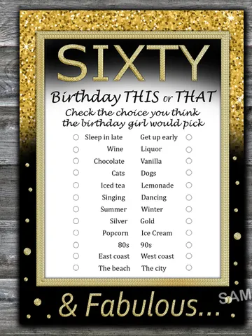 Sixty Birthday This or that game,Adult Birthday party game-fun games for her-Instant download $1.75