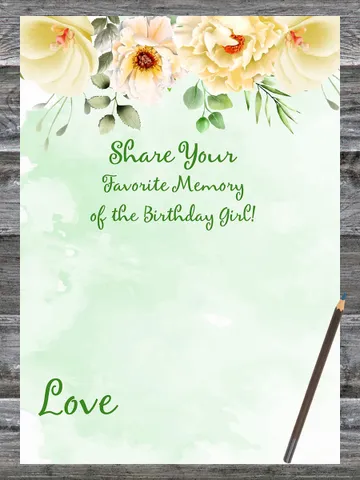 Floral Birthday Game Favorite Memory of the Birthday Girl,Adult Birthday party game-fun games for her-Instant download $1.75