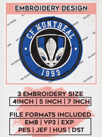 CF Montréal Soccer Team Logo Embroidery Design, MLS CF Montréal Logo Embroidery Files, Soccer Team Machine Embroidery, Machine Embroidery Design $6.99