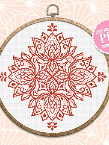 Lotus mandala cross stitch pattern digital PDF Modern floral ornament cross stitch Easy mandala embroidery beginners Instant download #M143 $4.60
