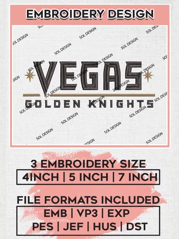 Vegas Golden Knights Word Logo Embroidery Designs, NHL Vegas Golden Knights Team Logo Embroidery, Hockey Team Logo Emb Files, NHL Vegas Golden Knights Machine embroidery Files, Digital Download $6.99