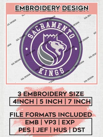 Sacramento Kings NBA Basketball Team Logo Embroidery Design, NBA Sacramento Kings Logo Embroidery Files, Basketball Team Machine Embroidery, Machine Embroidery Design