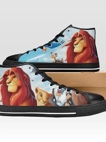 Lion King Shoes, High-Top Sneakers, Handmade Footwear $59.97