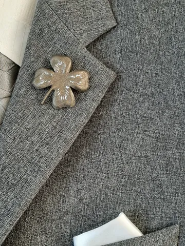 Men's lapel pin dark green color Leather boutonniere for him 3rd anniversary gift, art 3 $21.00
