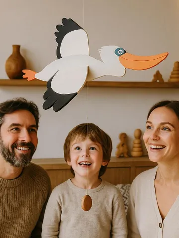 Handmade Wooden Pelican – Flying Bird Mobile with Flapping Wings | Unique Ocean-Inspired Decor & Gift for Nature Lovers