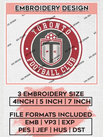 Toronto FC Soccer Team Logo Embroidery Design, MLS Toronto FC Logo Embroidery Files, Soccer Team Machine Embroidery, Machine Embroidery Design