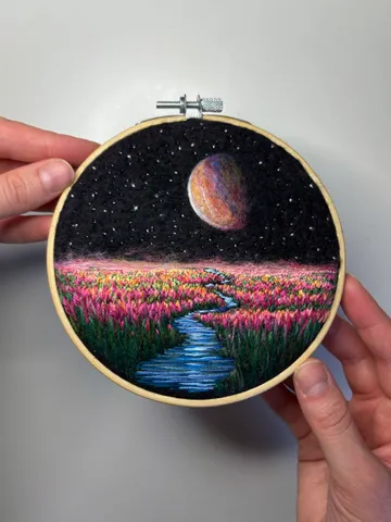 Embroidered and needle felted painting "Celestial river"