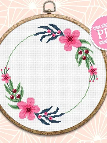Flower wreath cross stitch pattern PDF Floral frame cross stitch chart, Easy cross stitch border, Your text here, Flowers hoop art #Y1 $4.10