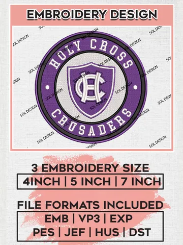 NCAA Holy Cross Crusaders Round Logo Embroidery, NCAA Holy Cross Crusaders Logo Embroidery files, NCAA Teams, Machine embroidery designs, Digital Download $6.99