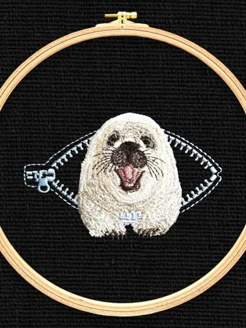 Fur seal in a zipper pocket Miniature realistic machine embroidery design Pet design seal realistic pattern fur seal embroidery motif $8.08