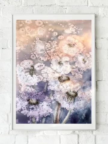 Flowers Original Painting Wildflowers Wall Art Dandelion Painting $177.17