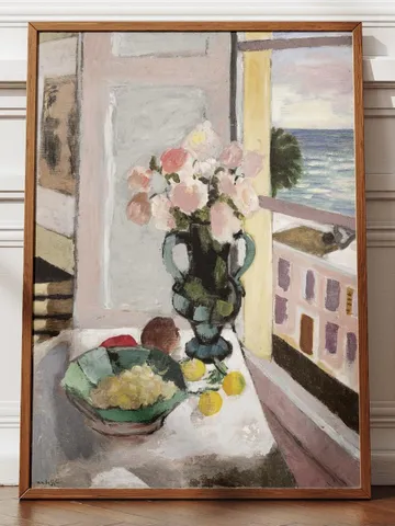 Henri Matisse Still Life Print Open Window Vase with Roses Bowl of Lemons Coastal Seaside View Fauvist Wall Art Digital Download Poster HMS5 $2.46