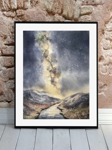 Milky Way Art Space Painting Landscape Watercolor Stars Wall Art Night Sky $131.45