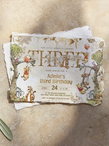 3rd Birthday Winnie the Pooh Inspired ; Classic Winnie Pooh Invitations; Neutral Winnie Pooh Turning three Winnie Pooh Birthday Party poom88 $12.78